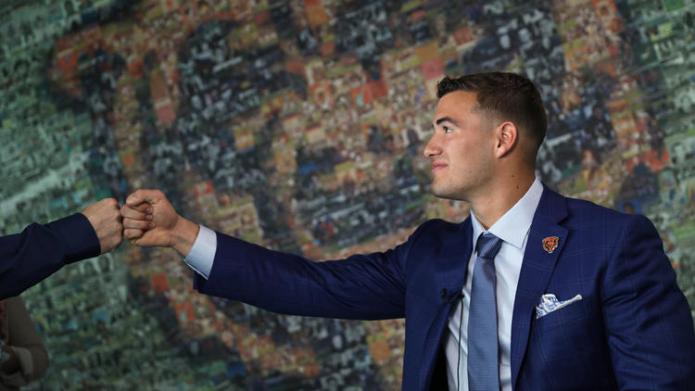 Bears first-round pick Mitch TruBears first-round pick Mitch Trubisky takes a fist-bump from a Bears staffer following a news conference at Halas Hall on April 28, 2017. (Chris Walker / Chicago Tribune)bisky takes a fist-bump from a Bears staffer following a news conference at Halas Hall on April 28, 2017. (Chris Walker / Chicago Tribune)